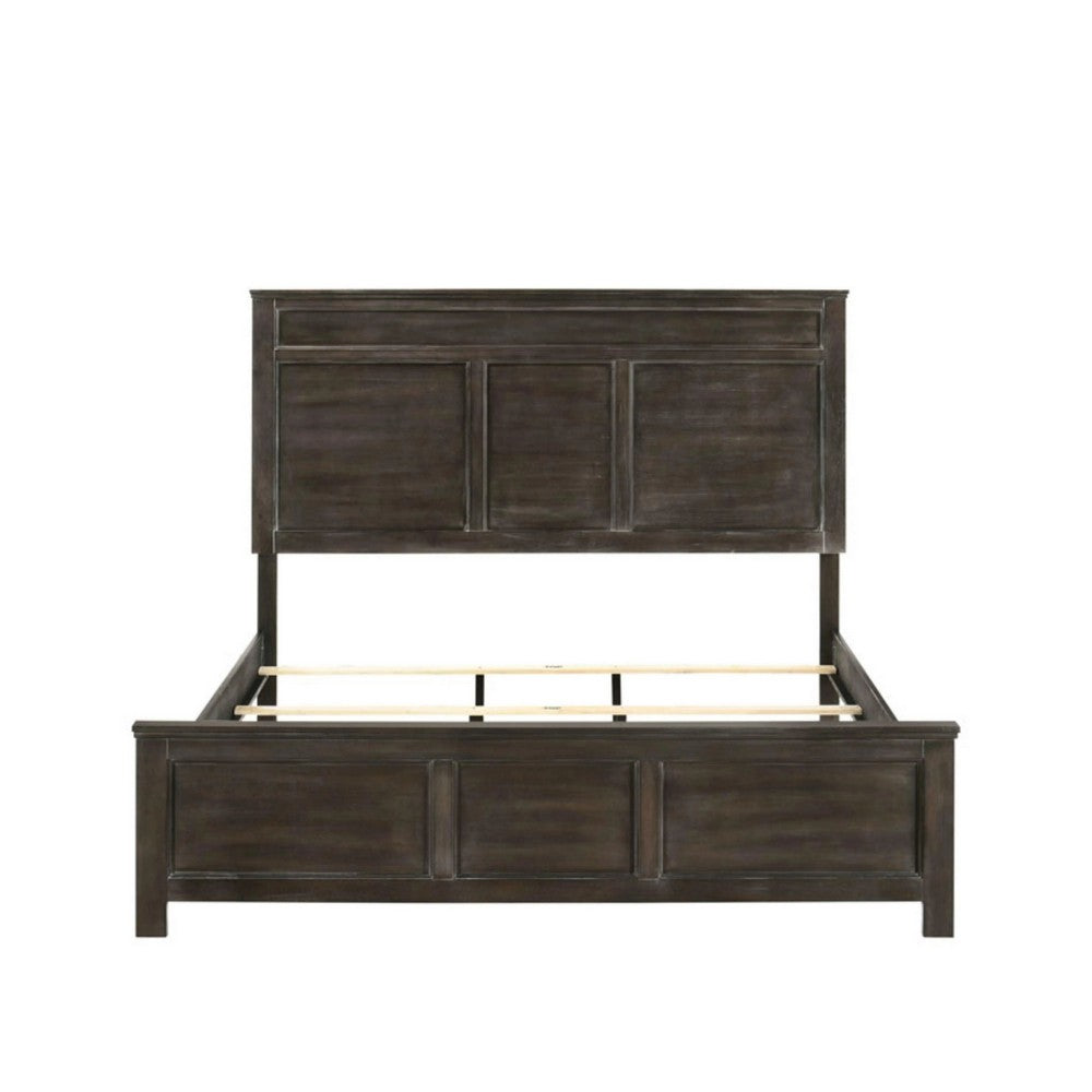 Aver Queen Size Bed, Transitional Carved Panel Design, Nutmeg Brown Wood By Casagear Home