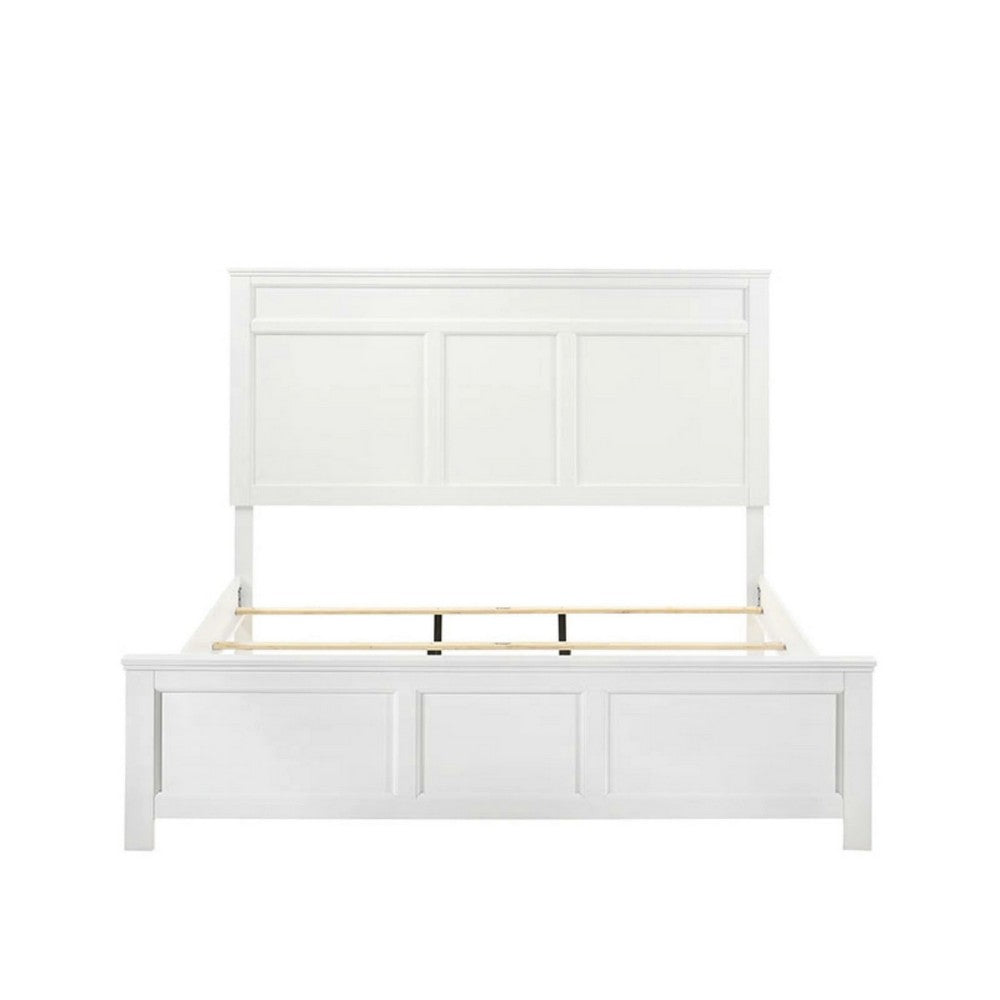 Aver King Size Bed, Transitional Carved Panel Design, White Wood Finish By Casagear Home