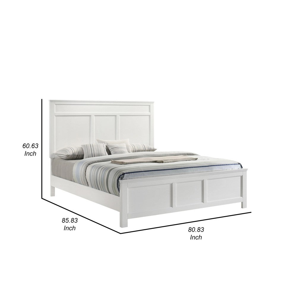 Aver King Size Bed, Transitional Carved Panel Design, White Wood Finish By Casagear Home