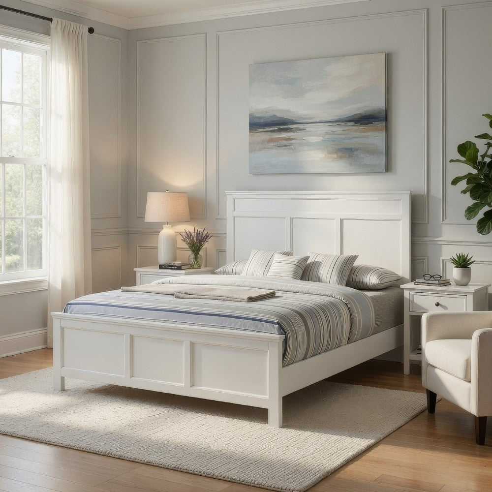 Aver King Size Bed, Transitional Carved Panel Design, White Wood Finish By Casagear Home