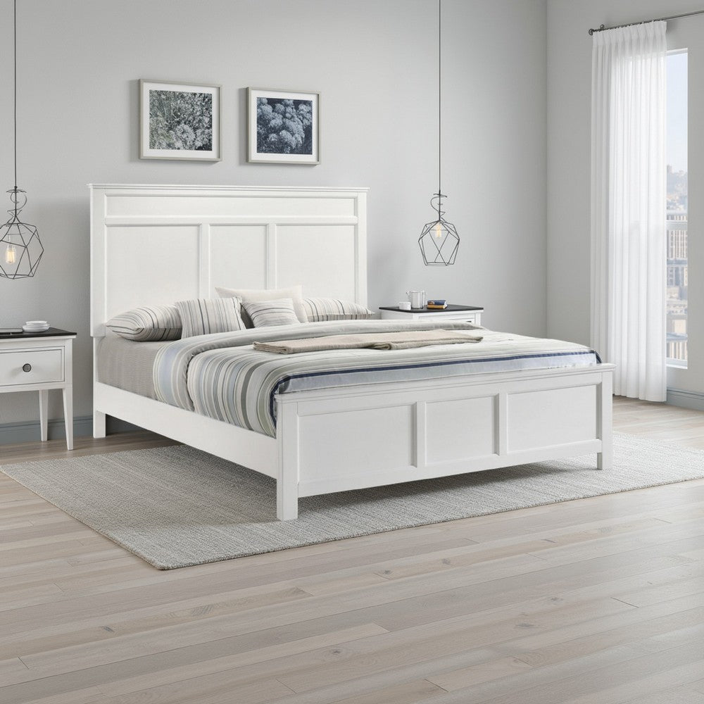 Aver Queen Size Bed, Transitional Carved Panel Design, White Wood Finish By Casagear Home