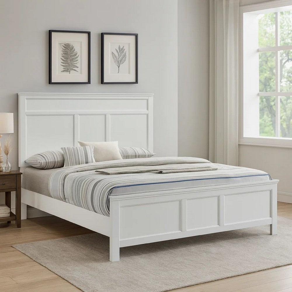 Aver Full Size Bed, Transitional Carved Panel Design, White Wood Finish By Casagear Home