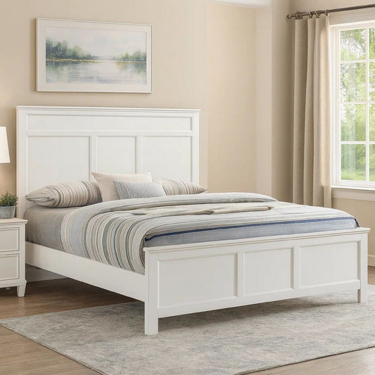 Aver Full Size Bed, Transitional Carved Panel Design, White Wood Finish By Casagear Home