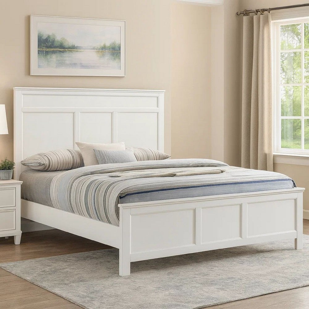 Aver Full Size Bed, Transitional Carved Panel Design, White Wood Finish By Casagear Home