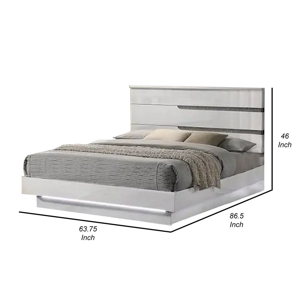 Peis Queen Size Bed LED Crystal Accents Modern Design Glossy White By Casagear Home BM308782