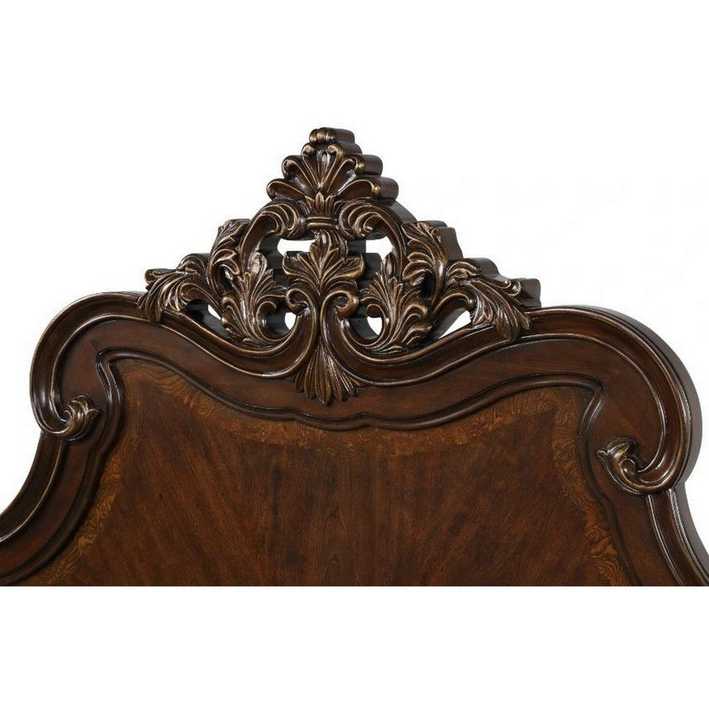 Lisa King Size Bed Traditional Carved Ornate Details Classic Cherry Brown By Casagear Home BM308783