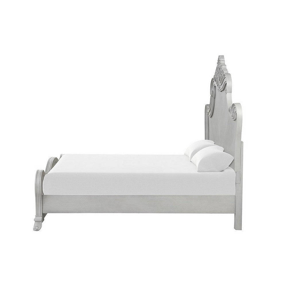 Hailey King Size Bed Traditional Carved Ornate Details Mist Gray Wood By Casagear Home BM308785