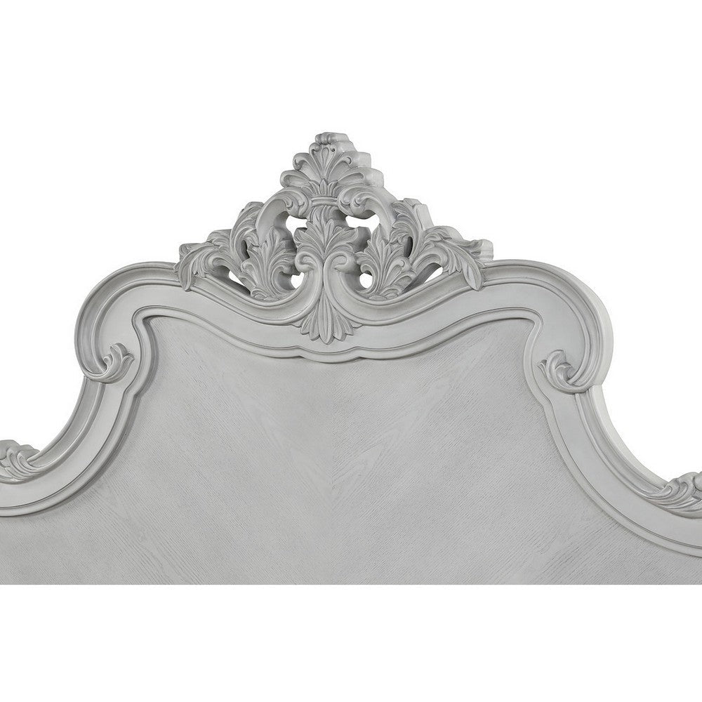 Hailey Queen Size Bed Traditional Carved Ornate Details Mist Gray Wood By Casagear Home BM308786