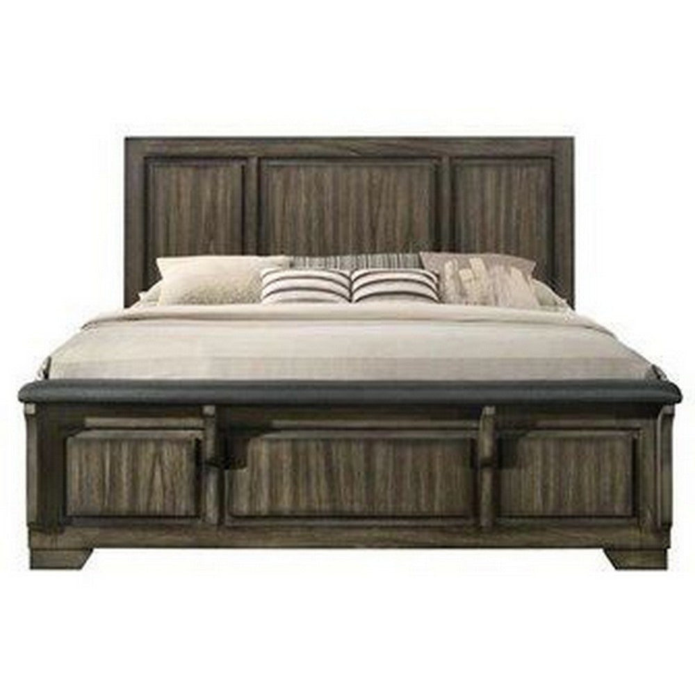 Ashen King Size Bed Transitional Panel Design Wire Brushed Rustic Brown By Casagear Home BM308789