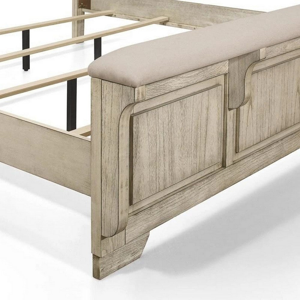 Ashen King Size Bed Transitional Panel Design Wire Brushed Rustic White By Casagear Home BM308793