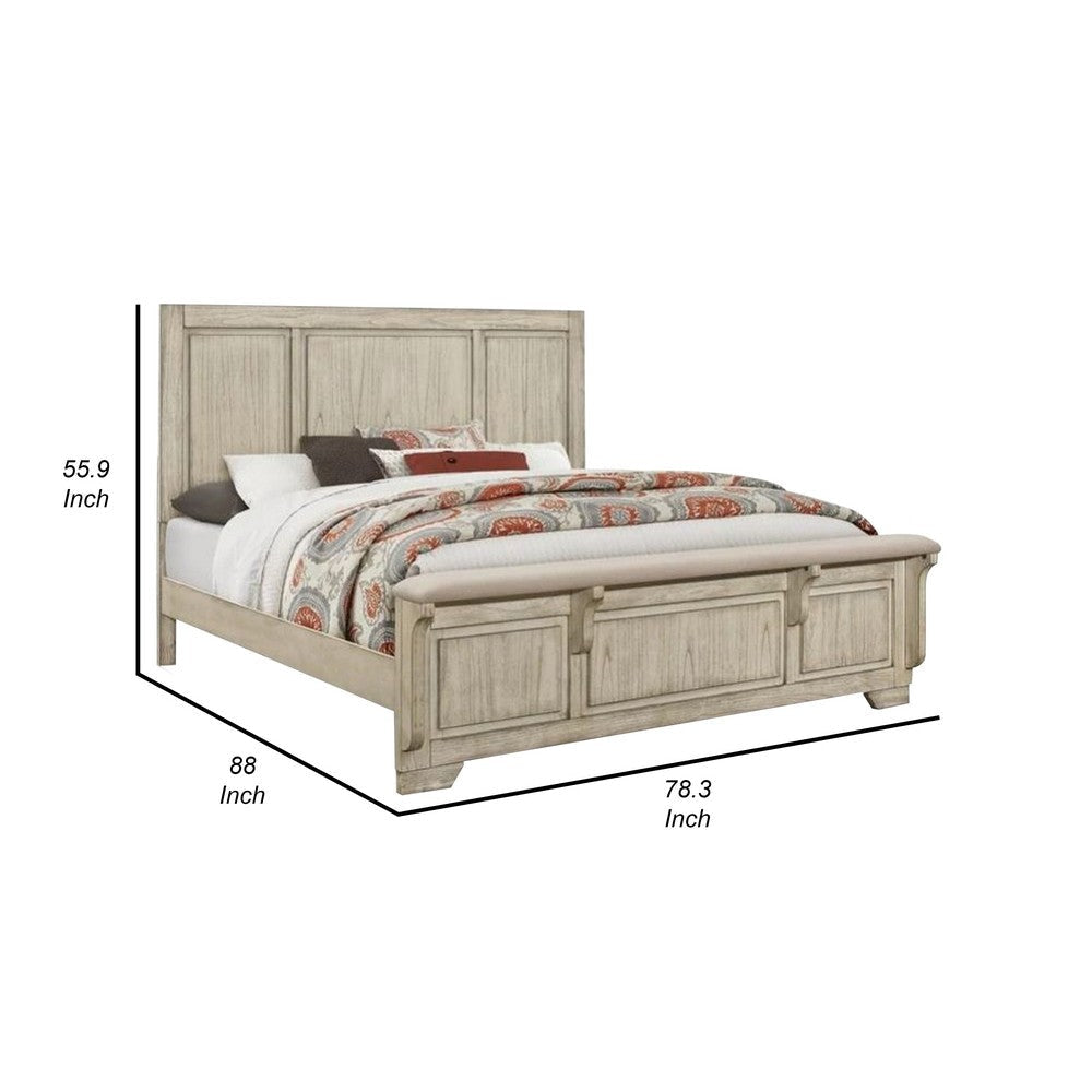 Ashen King Size Bed Transitional Panel Design Wire Brushed Rustic White By Casagear Home BM308793