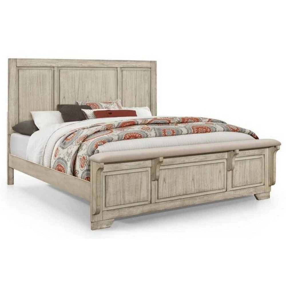 Ashen Twin Size Bed, Transitional Panel Design, Wire Brushed Rustic White By Casagear Home