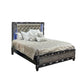 Bet King Bed, Silver Faux Leather Upholstery, LED, Crystal Accents, Black By Casagear Home