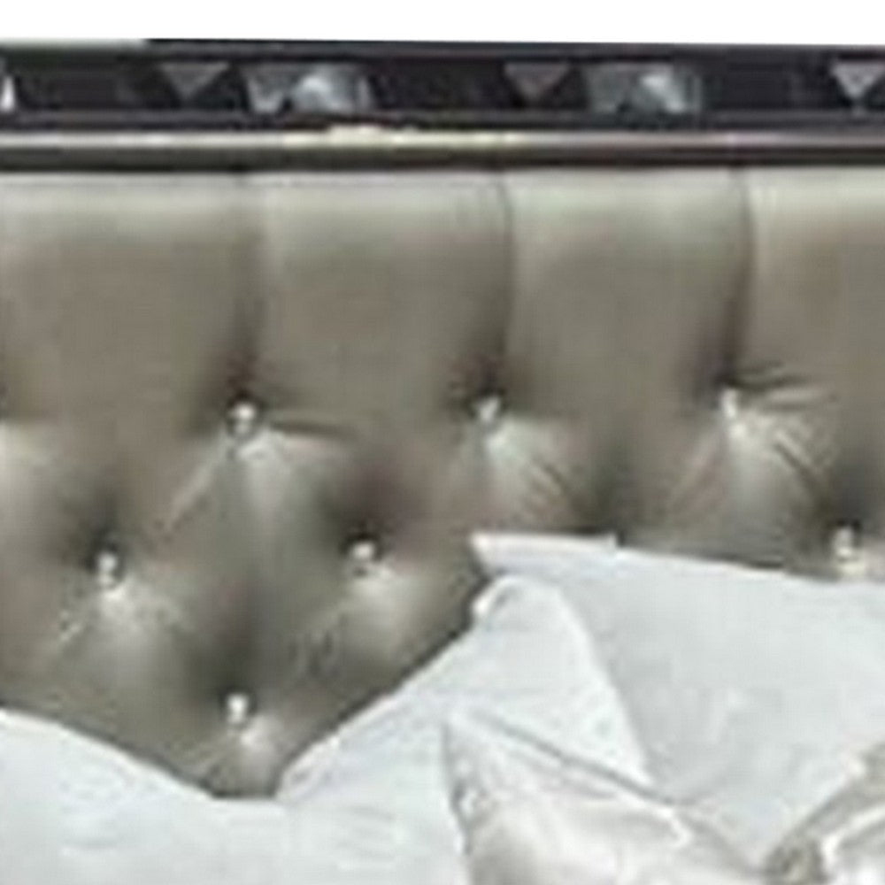 Bet Queen Bed Silver Faux Leather Upholstery LED Crystal Accents Black By Casagear Home BM308799