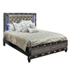 Bet Queen Bed, Silver Faux Leather Upholstery, LED, Crystal Accents, Black By Casagear Home