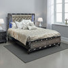 Bet Queen Bed, Storage Drawers, Silver Faux Leather Upholstery, LED, Black By Casagear Home