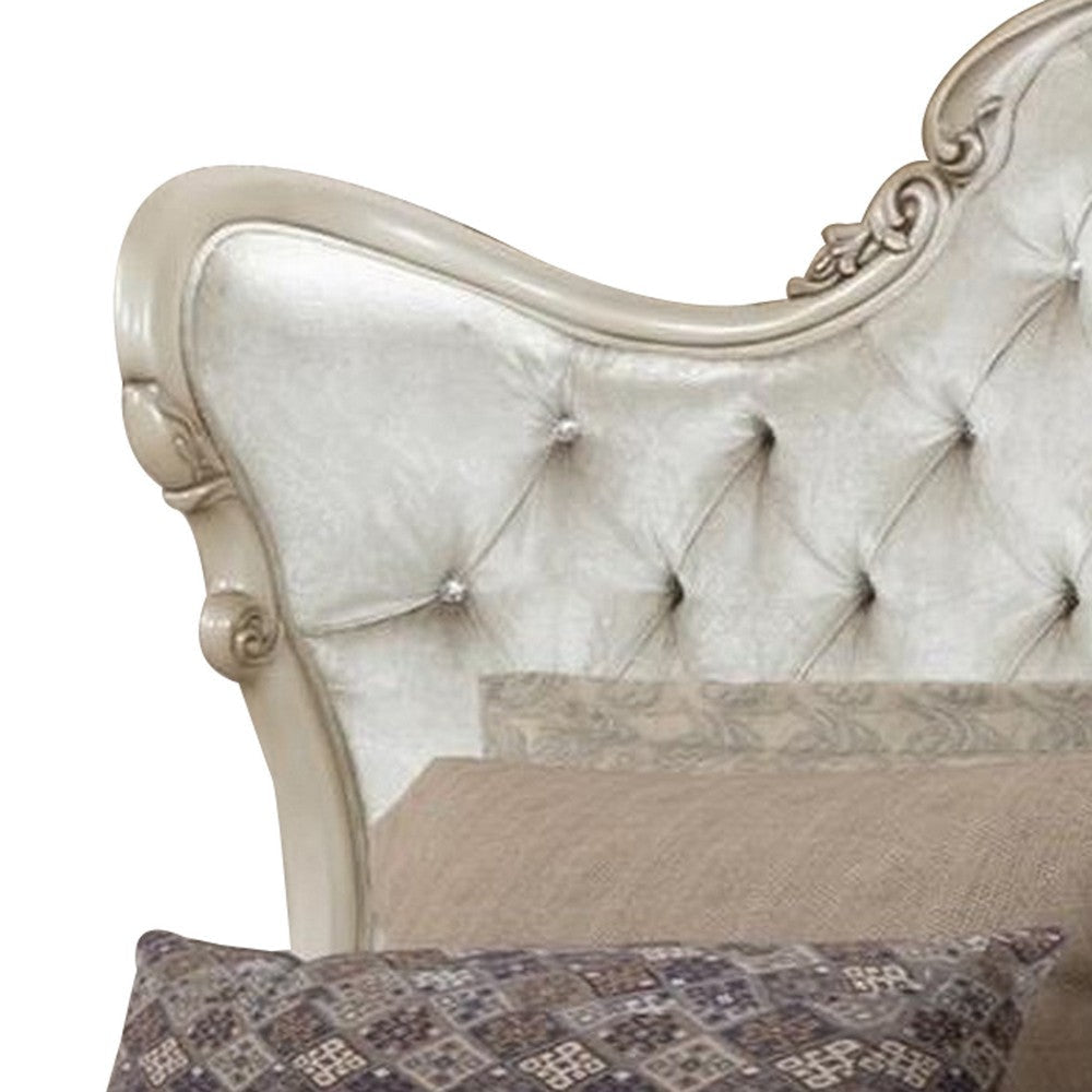 Moen King Size Bed Tufted Polyester Upholstery Carved Wood Champagne By Casagear Home BM308803