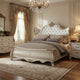 Moen King Size Bed, Tufted Polyester Upholstery, Carved Wood, Champagne By Casagear Home
