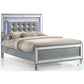 Lee King Size Bed, LED, Tufted Faux Leather Upholstery, Textured Silver By Casagear Home