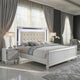 Lee King Size Bed, LED, Tufted Faux Leather Upholstery, Textured White By Casagear Home