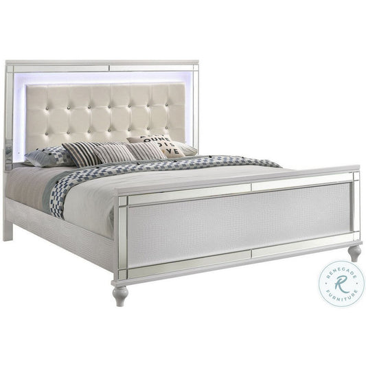 Lee Full Size Bed, LED, Tufted Faux Leather Upholstery, Textured White By Casagear Home