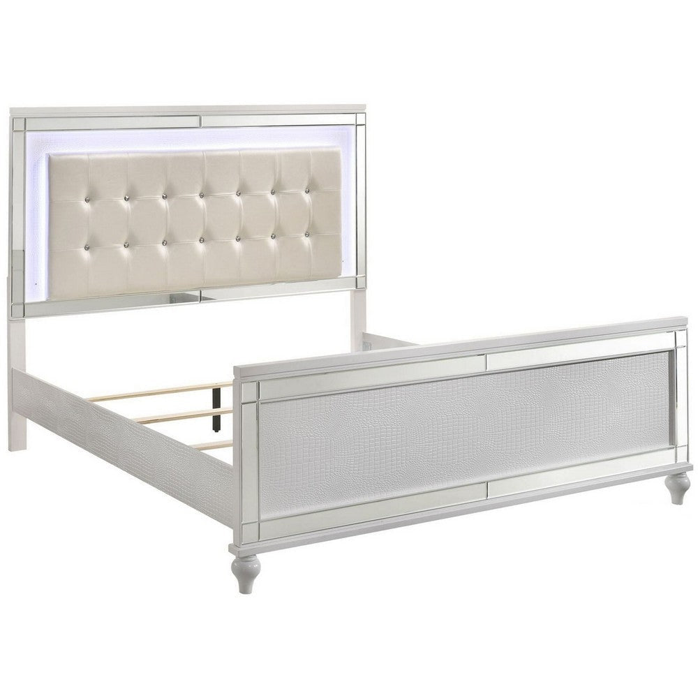 Lee Twin Size Bed LED Tufted Faux Leather Upholstery Textured White By Casagear Home BM308816