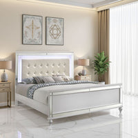 Lee Twin Size Bed, LED, Tufted Faux Leather Upholstery, Textured White By Casagear Home
