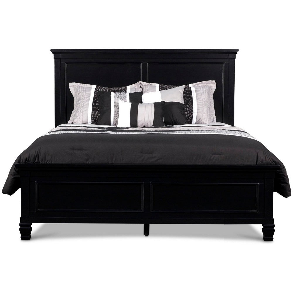 Umi Full Size Bed Classic Panel Design with Molded Details Black Wood By Casagear Home BM308819