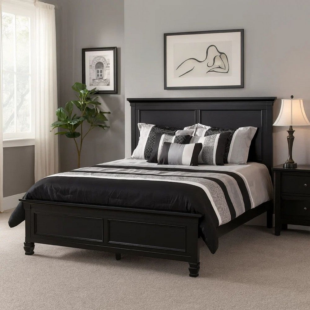 Umi Full Size Bed, Classic Panel Design with Molded Details, Black Wood By Casagear Home