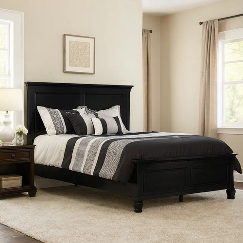 Umi Full Size Bed, Classic Panel Design with Molded Details, Black Wood By Casagear Home