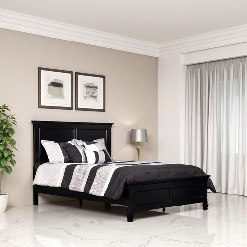 Umi Twin Size Bed, Classic Panel Design with Molded Details, Black Wood By Casagear Home