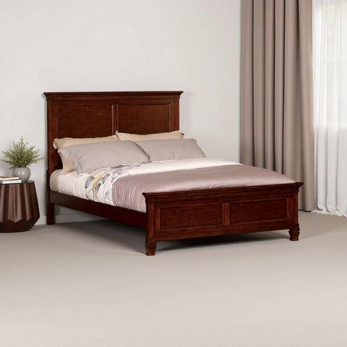 Umi Queen Size Bed, Classic Panel Design with Molded Details, Brown Wood By Casagear Home