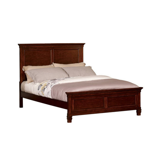 Umi Queen Size Bed, Classic Panel Design with Molded Details, Brown Wood By Casagear Home