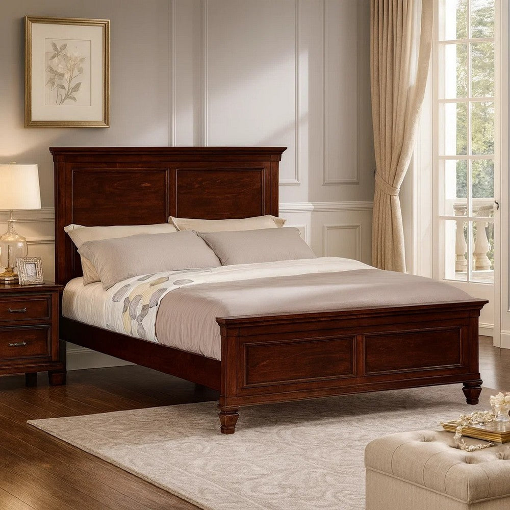 Umi Full Size Bed, Classic Panel Design with Molded Details, Brown Wood By Casagear Home