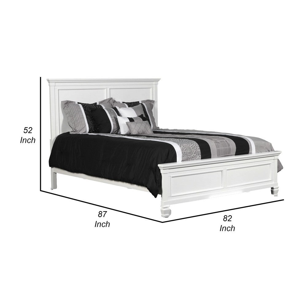 Umi King Size Bed Classic Panel Design with Molded Details White Wood By Casagear Home BM308825