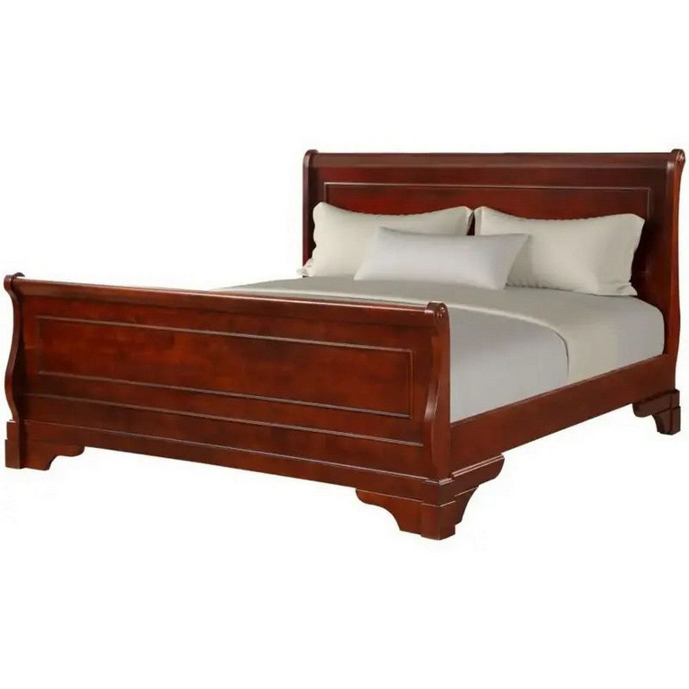 Verl King Size Bed Classic Sleigh Panel Design Rich Brown Poplar Wood By Casagear Home BM308829