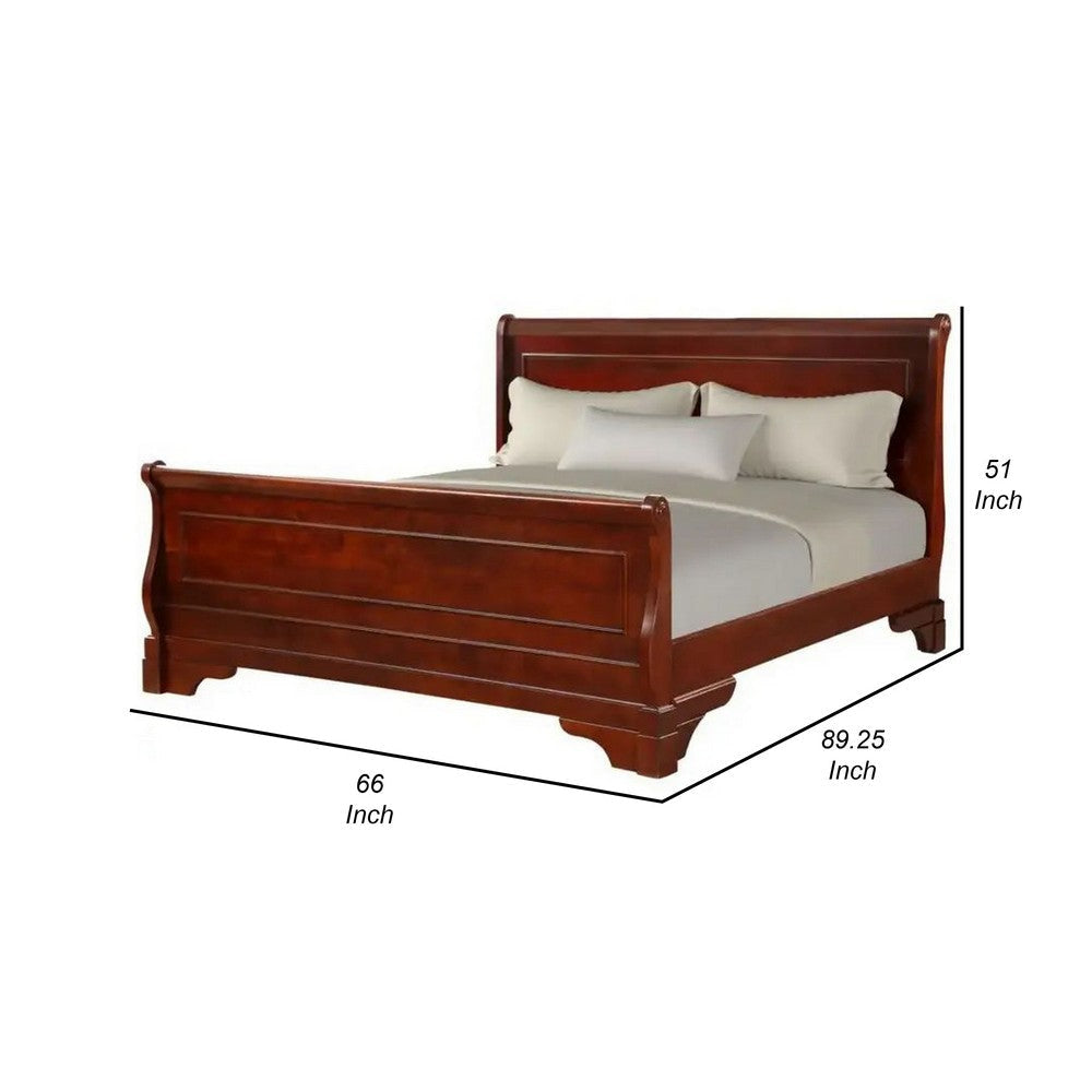 Verl Queen Size Bed Classic Sleigh Panel Design Rich Brown Poplar Wood By Casagear Home BM308830