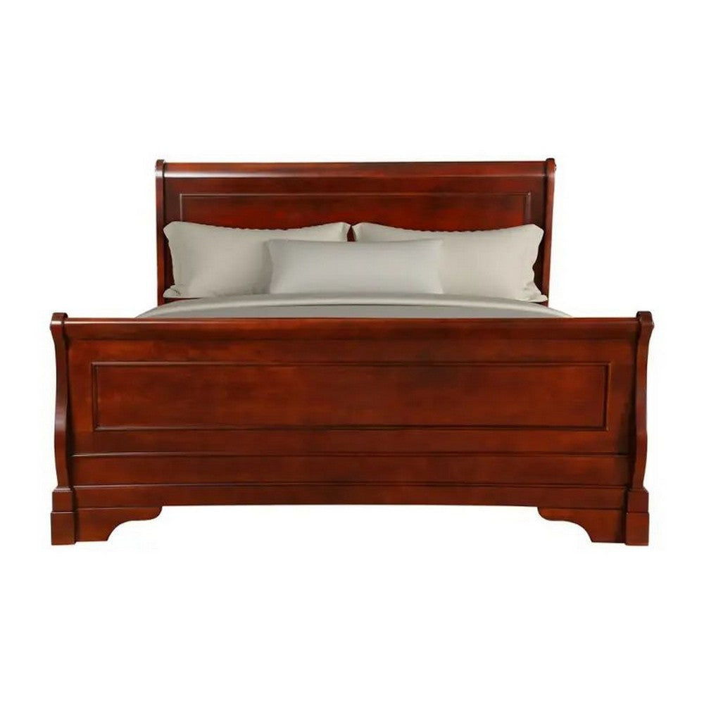 Verl Twin Size Bed Classic Sleigh Panel Design Rich Brown Poplar Wood By Casagear Home BM308832