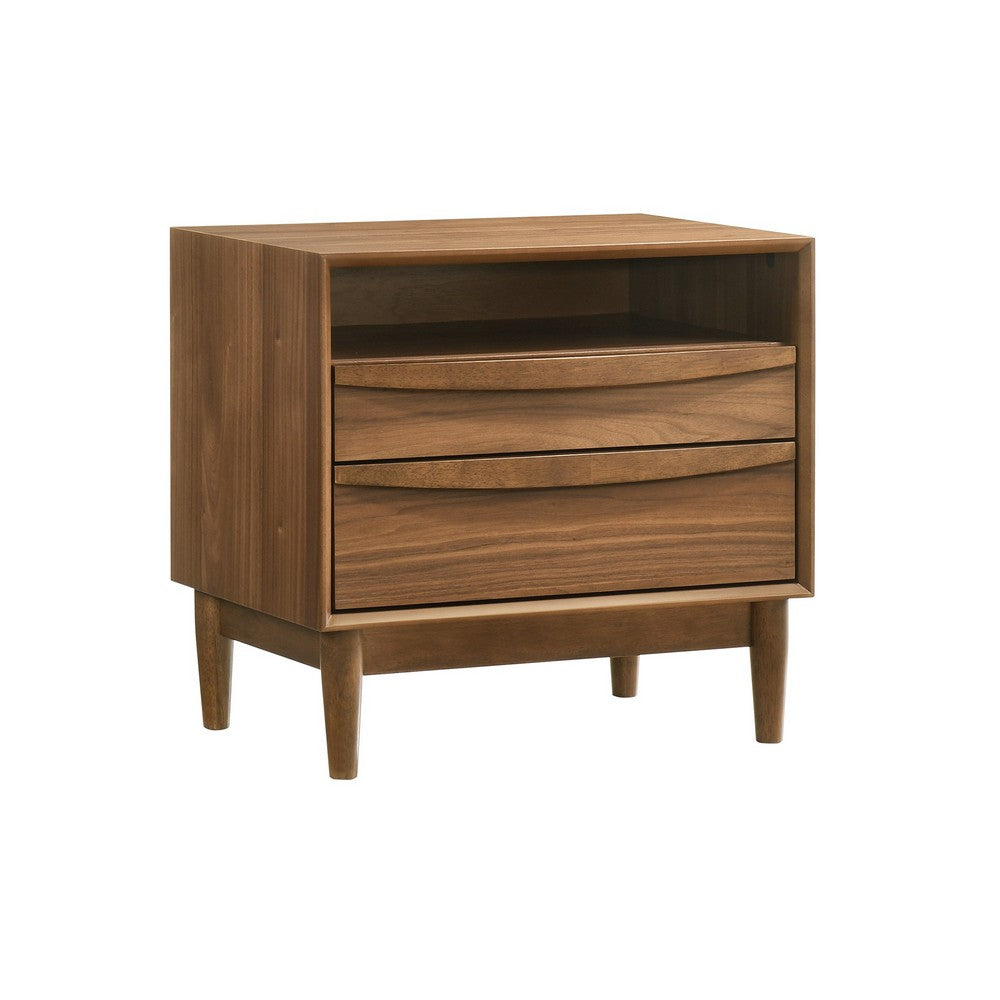 Mian 23 Inch Nightstand 2 Drawer Linear Undercut Handles Wood Walnut By Casagear Home BM308837