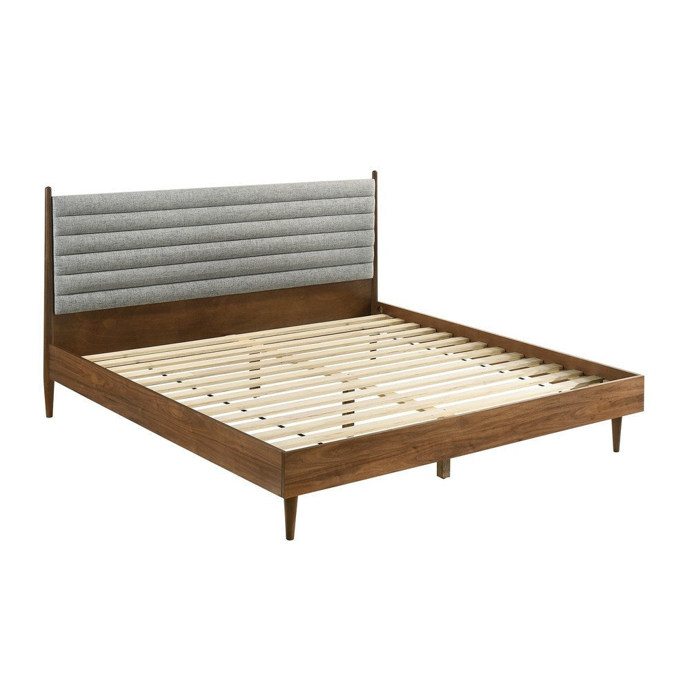 Mian King Platform Bed Frame Channel Tufted Walnut Gray Upholstery By Casagear Home BM308841