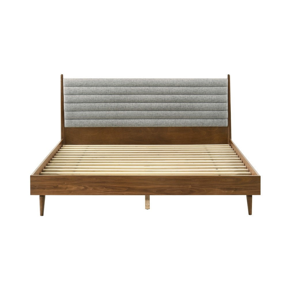 Mian King Platform Bed Frame Channel Tufted Walnut Gray Upholstery By Casagear Home BM308841