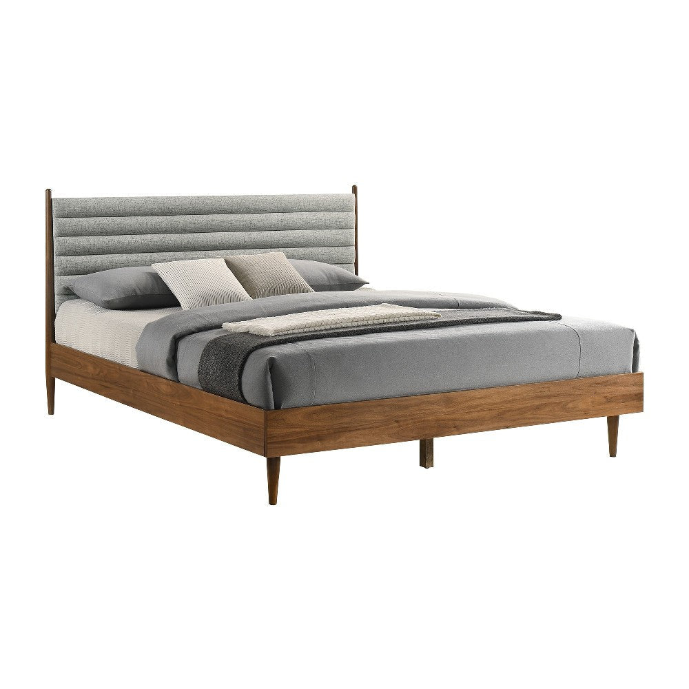 Mian King Platform Bed Frame Channel Tufted Walnut Gray Upholstery By Casagear Home