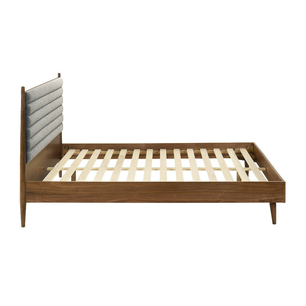 Mian King Platform Bed Frame Channel Tufted Walnut Gray Upholstery By Casagear Home