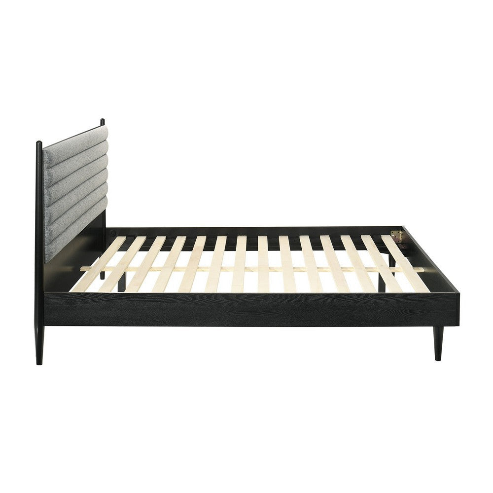 Mian King Platform Bed Frame Channel Tufted Black Gray Upholstery By Casagear Home BM308842