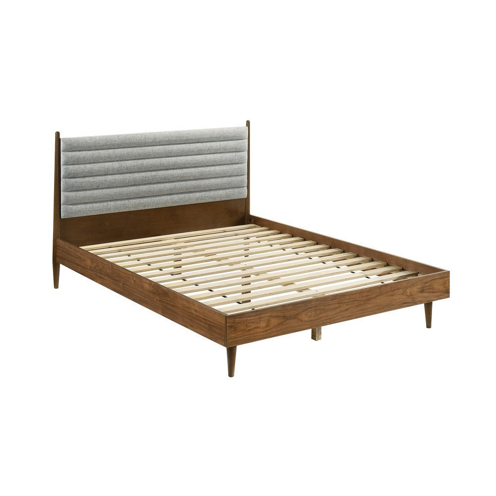 Mian Queen Platform Bed Frame Channel Tufted Walnut Gray Upholstery By Casagear Home BM308843