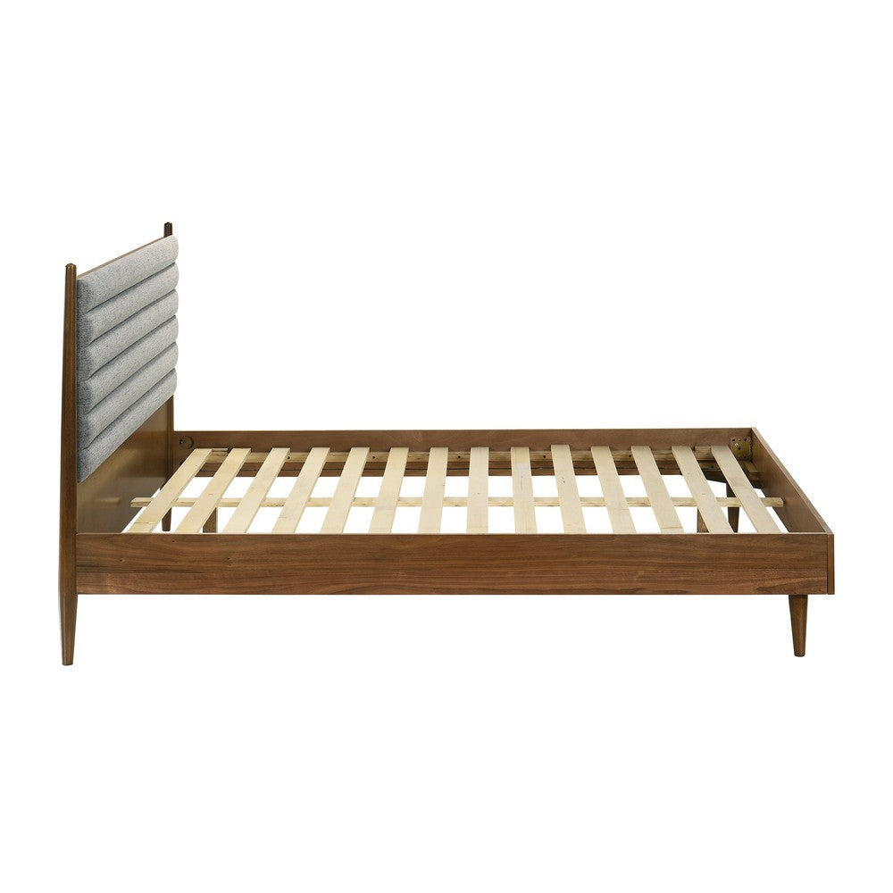 Mian Queen Platform Bed Frame Channel Tufted Walnut Gray Upholstery By Casagear Home BM308843