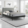 Mian Queen Platform Bed Frame, Channel Tufted, Black, Gray Upholstery By Casagear Home