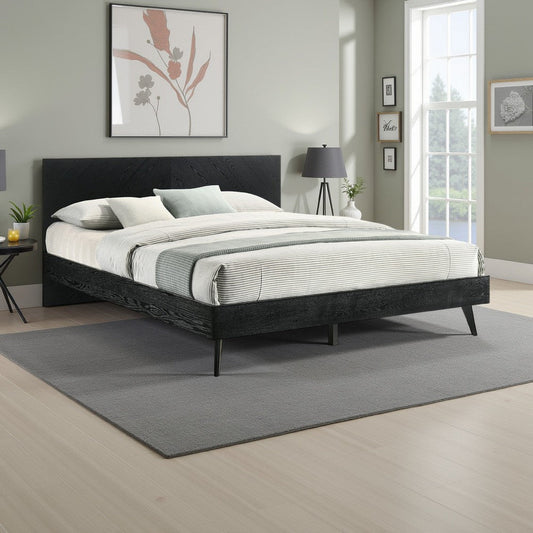 Saly King Platform Bed Frame, Tapered Legs, Diagonal Grain Finish, Black By Casagear Home