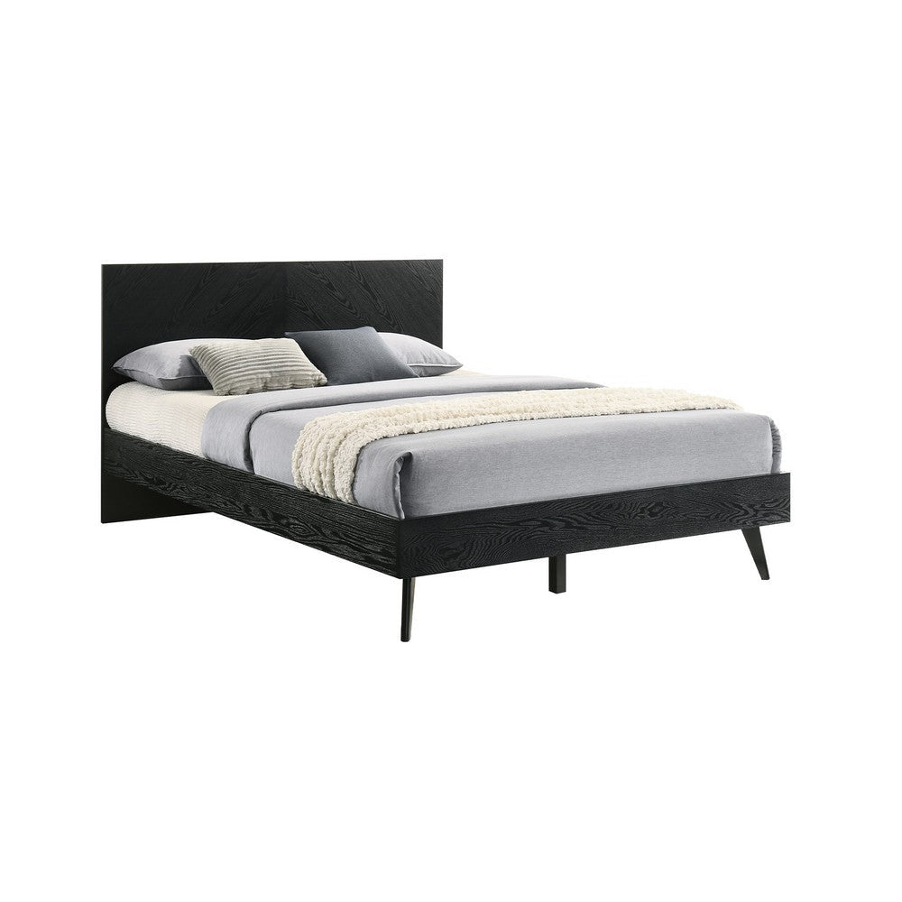 Saly Queen Platform Bed Frame, Tapered Legs, Diagonal Grain Finish, Black By Casagear Home