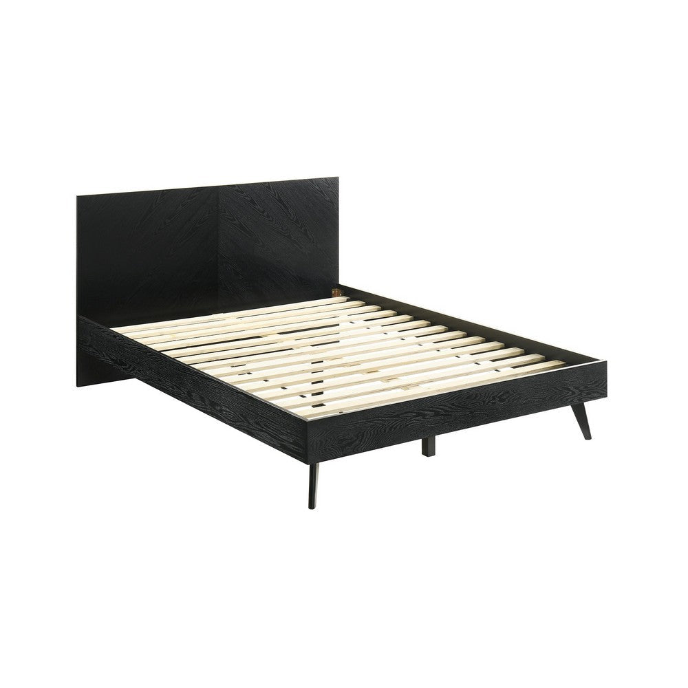 Saly Queen Platform Bed Frame Tapered Legs Diagonal Grain Finish Black By Casagear Home BM308846